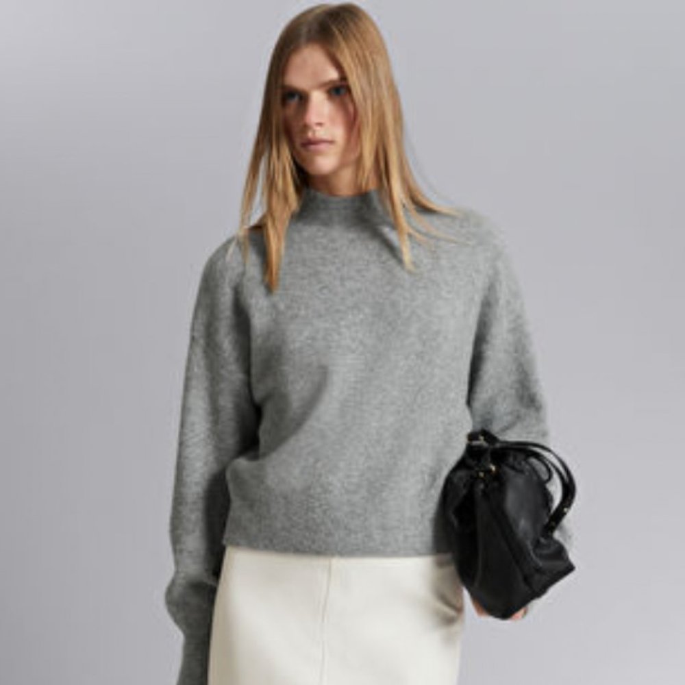 & Other Stories Mock-Neck Sweater - Grey Melange - Size XS